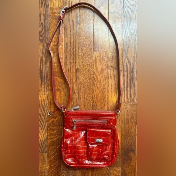 Brighton Red Vintage Luxury Cher Mini Bag Crossbody Crocodile Embossed Leather - Picture 2 of 9